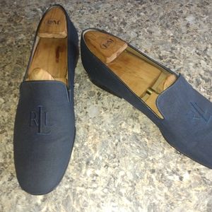 Ralph Lauren Women Blue Monogram Canvas Slipon Loafer Shoes Size 9